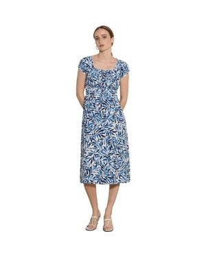 Apricot Milkmaid Watercolor Leaf Dress - Blue