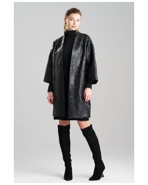 Natori Leticia Embroidered Faux Leather Coat - Black