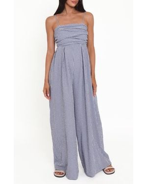 Petal & Pup Priscilla Gingham Flowy Wide Leg Cotton Jumpsuit - Purple
