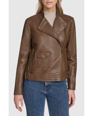 Andrew Marc Frankie Leather Moto Jacket - Brown