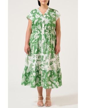 Estelle Amazonia Print Cotton Poplin Midi Shirtdress - Green