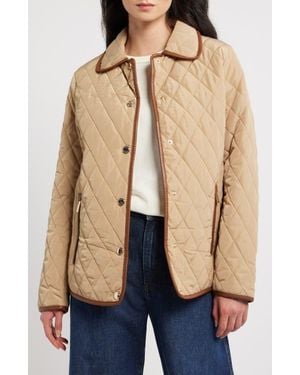 Michael Kors Faux Leather Trim Detail Quilted Jacket - Natural