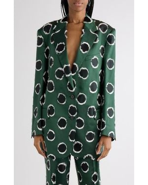 Dries Van Noten Basti Fil Coupé Polka Dot Oversize Double Breasted Satin Blazer - Green