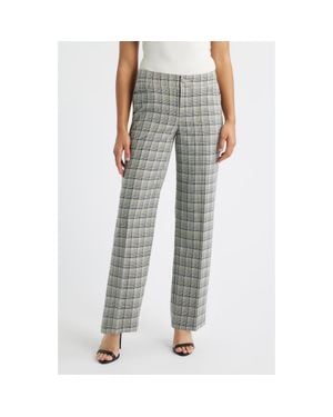 Anne Klein High Waist Check Pants - Gray