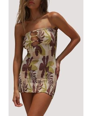 Stone Fox Conchita Smocked Strapless Cover-Up Minidress - Brown