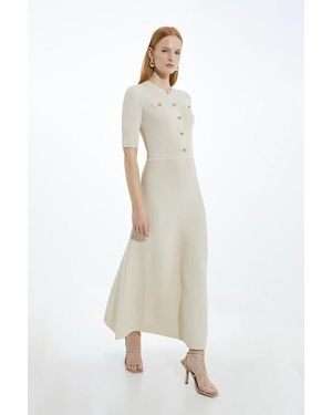 Karen Millen Rib Knit Military Trim Maxi Dress - White