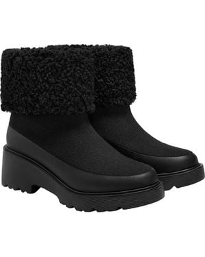 VIVAIA Faux Fur Platform Chunky Wedge Boots - Black
