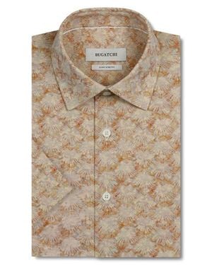 Bugatchi Miles Ooohcotton Print Short Sleeve Button-Up Shirt - Brown