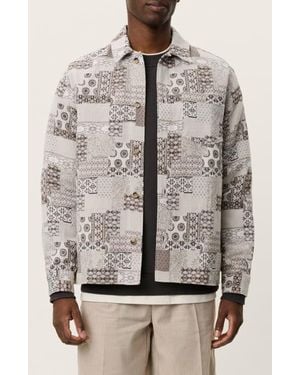 Les Deux Layton Patch Jacquard Button-Up Shirt Jacket - Gray