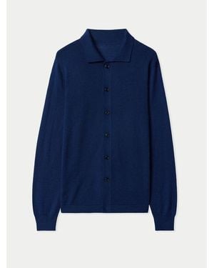 GOBI Mongolian Cashmere Cashmere Silk Polo-Neck Cardigan - Blue