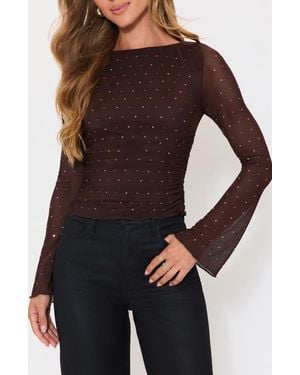 Vici Collection Born To Shine Embellished Mesh Top - Brown