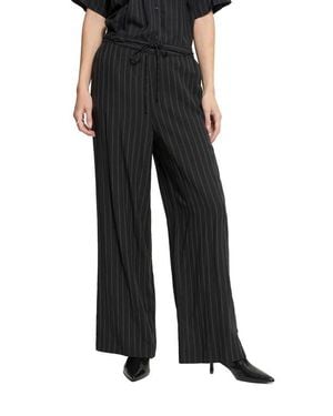 Ichi Pinstriped Wide Leg Drawstring Pants - Black