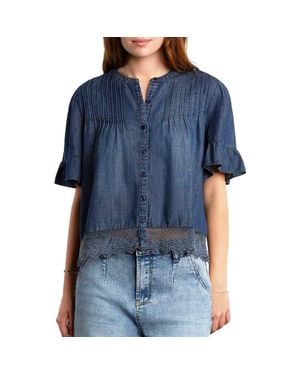 Billy T Pleat Button-Up Top - Blue