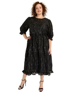 June + Vie Metallic Jacquard Dress - Black