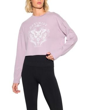 Spiritual Gangster Optimist Drew Long Sleeve Crop Cotton Graphic T-Shirt - White