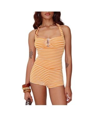 Princess Polly Dreaming Of Me Stripe Halter Top - Brown