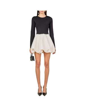 Endless Rose Mixed Media Long Sleeve Open Back Bubble Minidress - Black