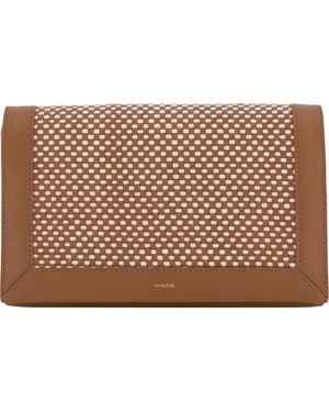 Vince Woven Leather Wallet On A Strap - Metallic