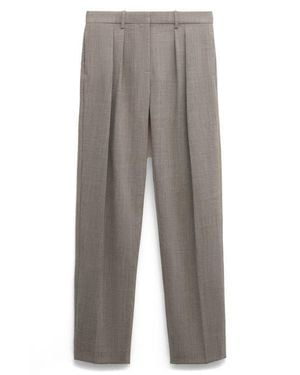 Mango Pleated Wool Wide Leg Pants - Gray