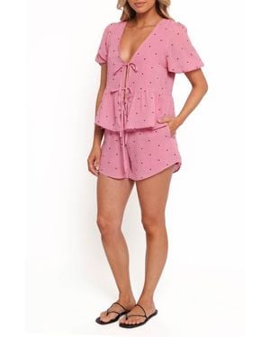 Petal & Pup Nala Polka Dot Drawstring Shorts - Red
