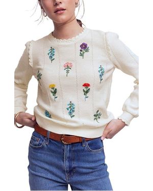 Boden Valeria Floral Embroidered Sweater - Gray