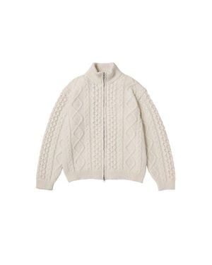vowels Cable Knit Zip Up - White