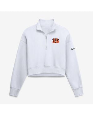 Nike Cincinnati Bengals Oversized Phoenix Fleece Cropped Quarter-Zip Sweatshirt - White