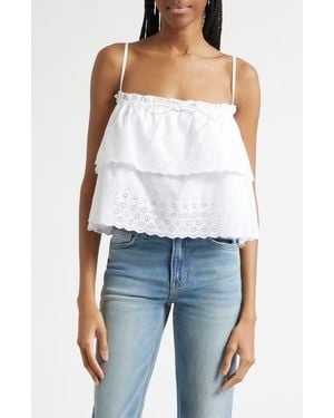 Veronica Beard Oseanna Tiered Embroidered Cotton Top - White