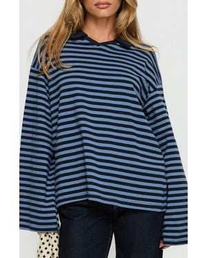 Princess Polly Settle Down Collared Striped Top - Blue