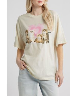 GOLDEN HOUR Sweet & Psycho Kittens Oversize Graphic T-Shirt - White