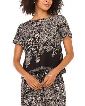 Vince Camuto Paisley Print Short Sleeve Top - Gray