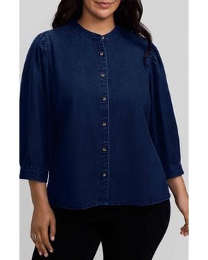 Foxcroft Helsa Puff Sleeve Denim Shirt - Blue