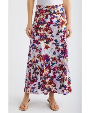 Loveappella Roll Top Floral Print Maxi Skirt - Red