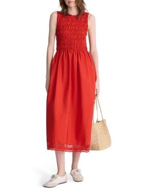 Madewell The Embroidered Melody Smocked Midi Dress