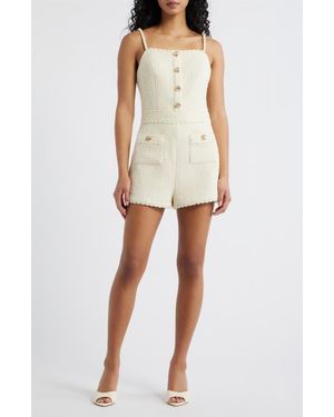 Line & Dot Rhia Shell Button Tweed Romper - White