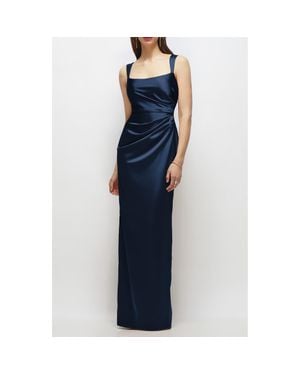 After Six Square Neck Satin Charmeuse Column Gown - Blue