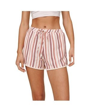 Bella Dahl Stripe Fringe Hem Linen Blend Drawstring Shorts - Pink