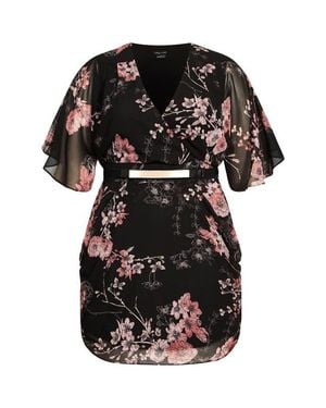City Chic Bold Blossom Belted Floral Dress - Black