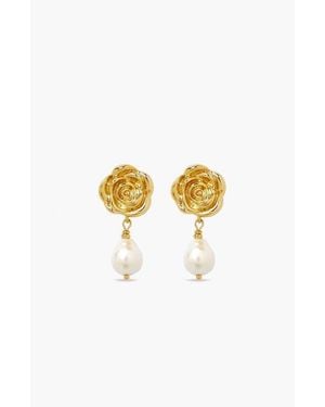 Yoj Rose Pearl Drop Earrings - Metallic