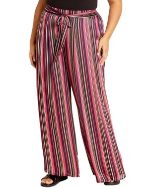 City Chic Willow Stripe Wide Leg Pants - Red