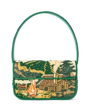 STAUD Tommy Beaded Shoulder Bag - Green
