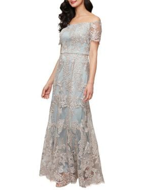 Alex Evenings Embroidered Off The Shoulder Tulle Mermaid Gown - Gray