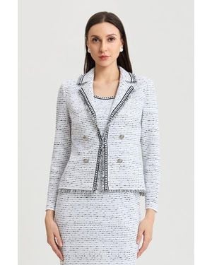 Ming Wang Heritage Eyelash Trim Lapel Collar Knit Jacket - Blue