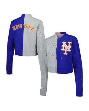 Terez Royal New York Mets Cropped Button-Up Cardigan - Blue