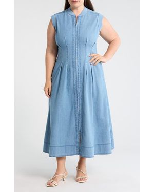Wit & Wisdom Pintuck Denim Midi Dress - Blue