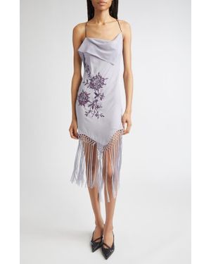 Conner Ives Demi Couture Piano Shawl Embroidered Silk Dress - Gray