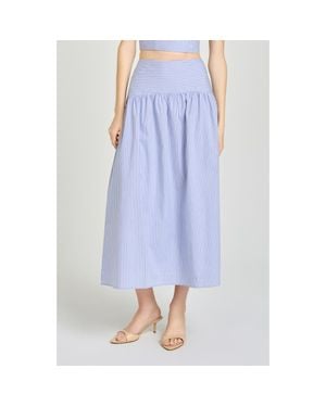 Wayf X Hannah Lovey Porter Georgia Directional Stripe Cotton Blend Midi Skirt - Blue