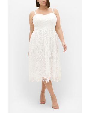 City Chic Scarlet Lace Midi Dress - White