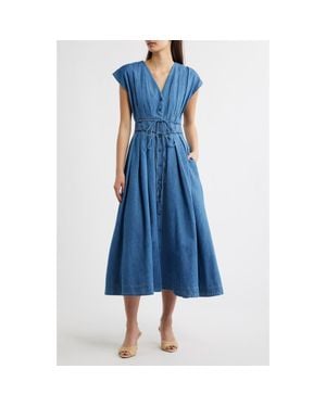 FREEMARKET Pleat Denim Midi Shirtdress - Blue