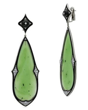 Fred Leighton Nephrite, Jade & Diamond Drop Earrings - Green